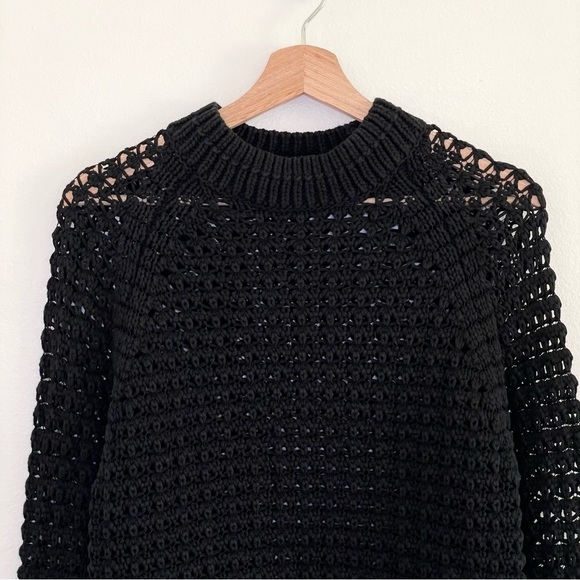 Margaret O’Leary Cotton Blend Mock Neck Open Knit Pullover Sweater Black Medium - Picture 3 of 16